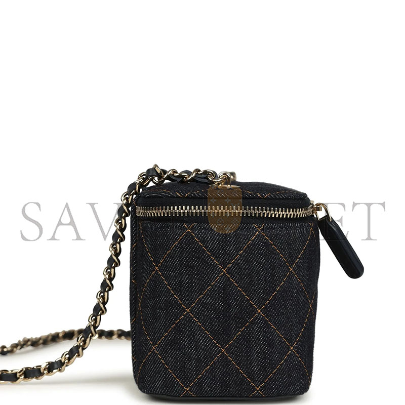 CHANEL MASTER SMALL CLASSIC VANITY CASE DARK BLUE DENIM LIGHT GOLD HARDWARE (17*9.5*8cm) 